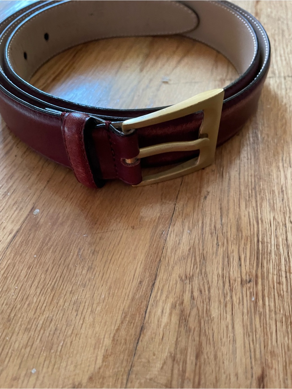 Bally Burgundy Leather Belt with Brass-Tone Buckle